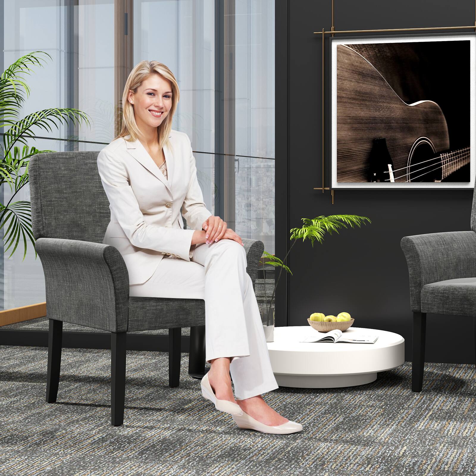 Alt View 3. Gymax - Gymax Set of 4 Arm Chair Guest Chair Home Office w/ Wooden Legs Grey - Grey.