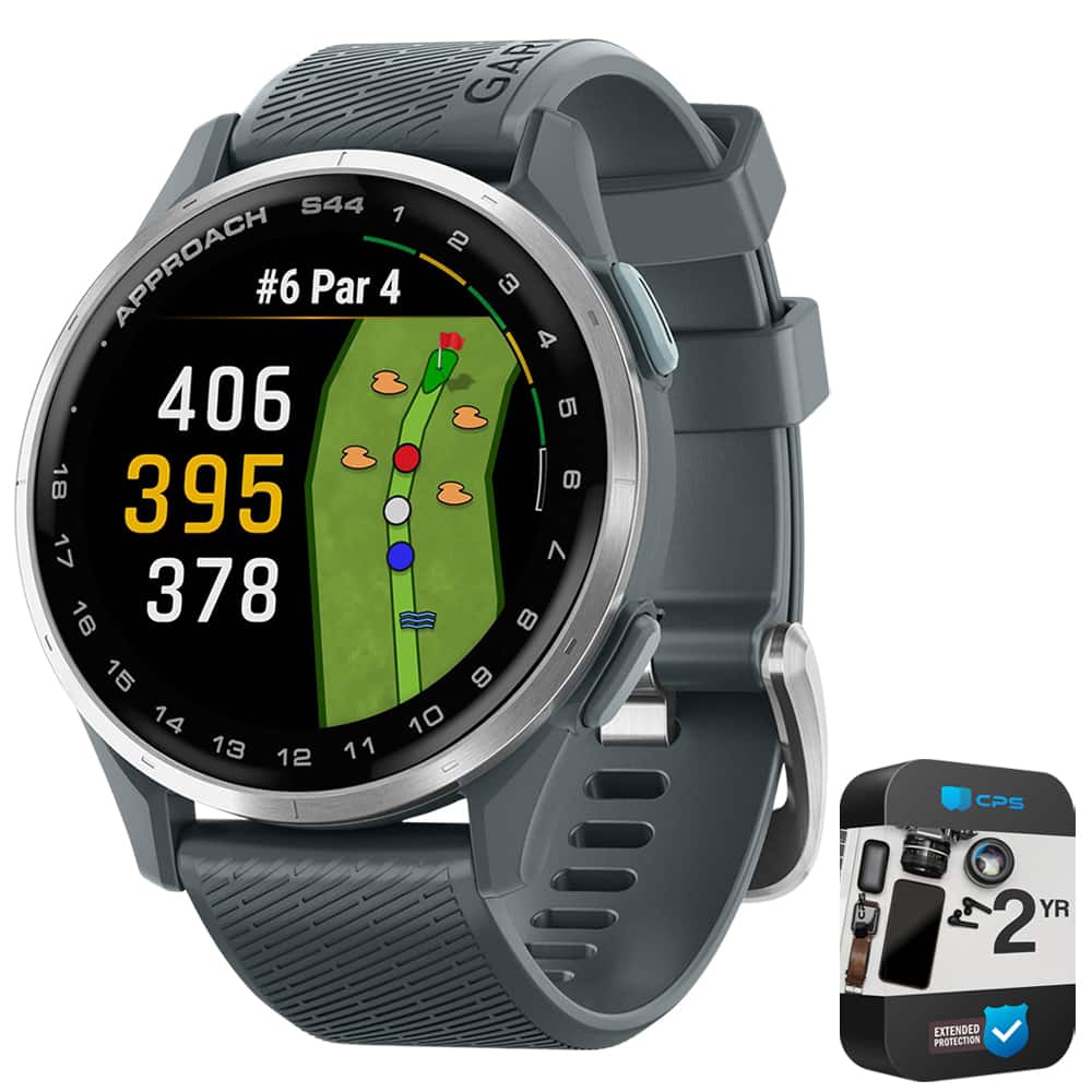 Garmin - Approach S44 GPS Golf Smartwatch, Silver Aluminum Bezel + 2 YR Warranty Bundle - Silver Aluminum Bezel with Black Silicone Band - (2025)
