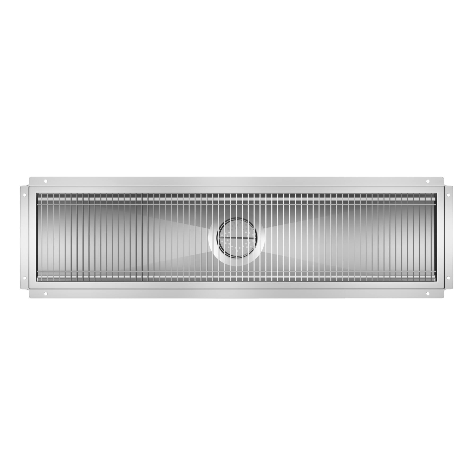 Back. Koolmore - 12" x 48" Stainless Steel Floor Trough Drain, 14-Gauge with Subway-Style Grating & Removable Drain Basket, NSF Listed - Stainless-Steel.