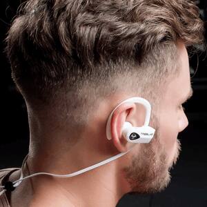 Back. TREBLAB - XR500 Bluetooth Running Headphones, IPX7 Waterproof, Noise Cancelling, Secure-Fit, Wireless Sport Earbuds with Mic - Black with white logo.