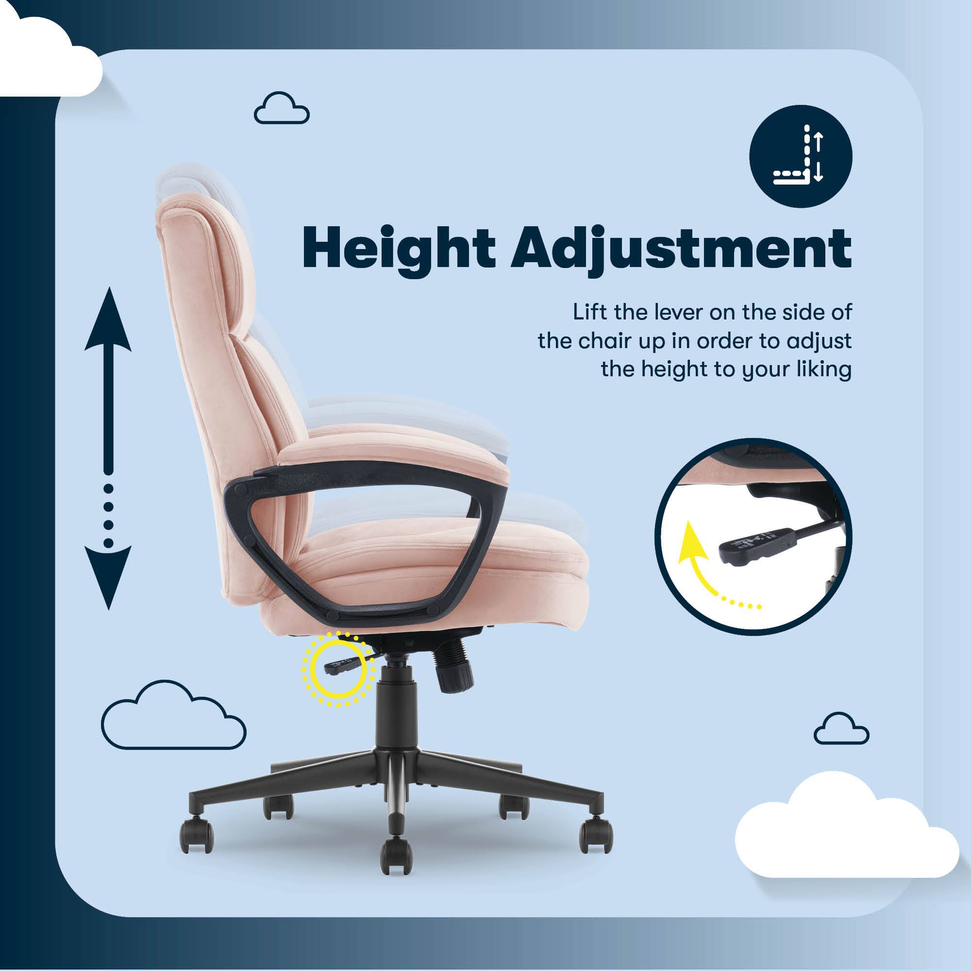 Height Adjustment: Lift the lever on the side of the chair up in order to adjust the height to your liking.