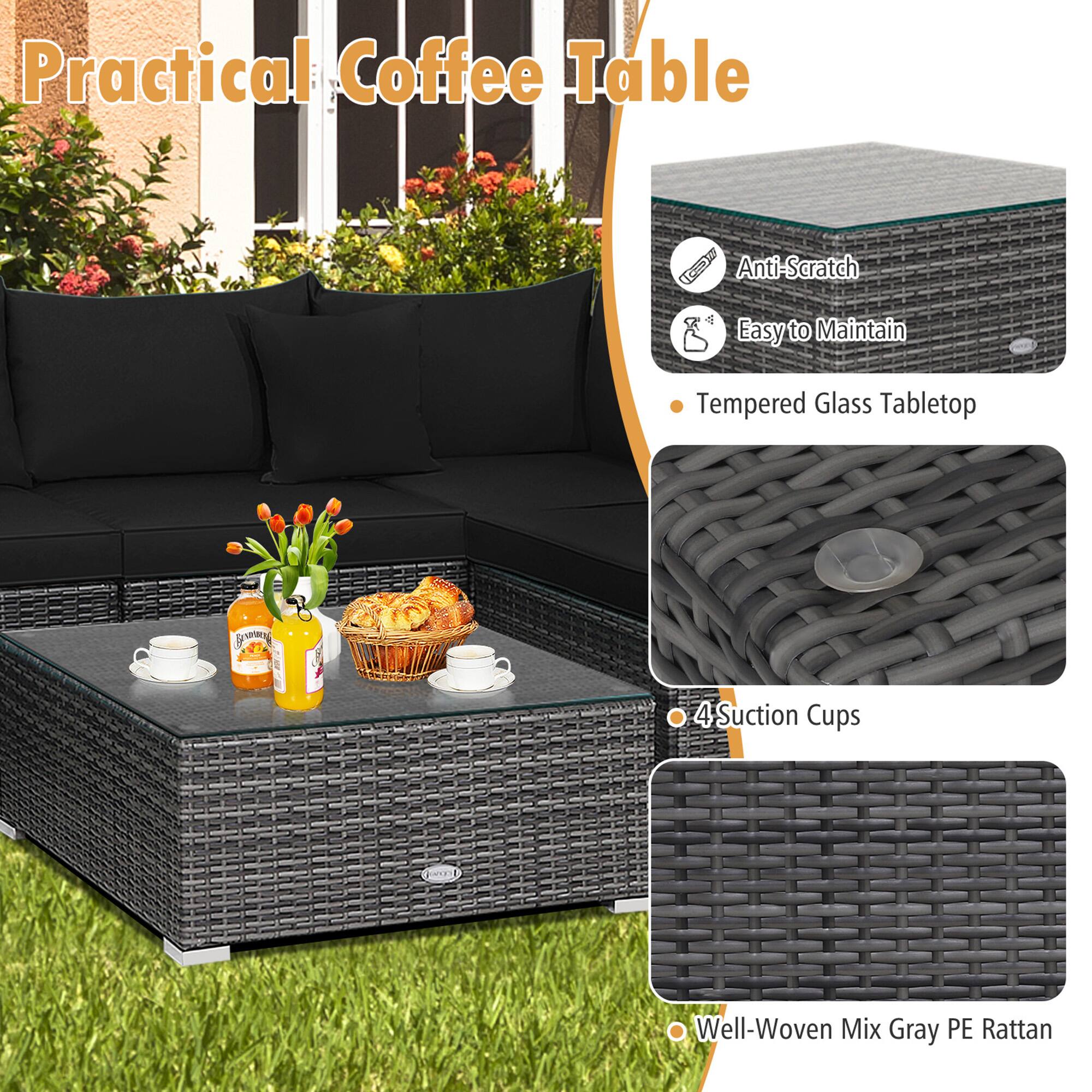 Practical Coffee Table

Anti-Scratch
Easy to Maintain
Tempered Glass Tabletop
4 Suction Cups
Well-Woven Mix Gray PE Rattan