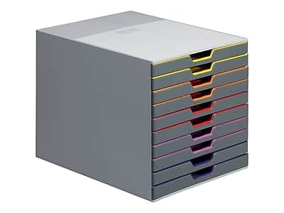 Front. Durable - VARICOLOR 10-Compartment Stackable Plastic Drawer Box - Gray.