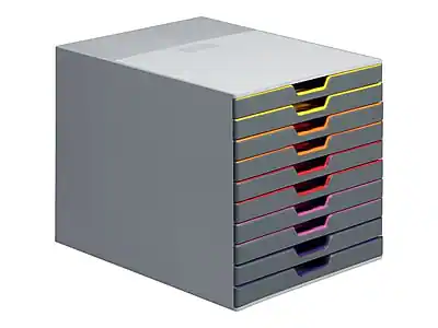 Front. Durable - VARICOLOR 10-Compartment Stackable Plastic Drawer Box - Gray.