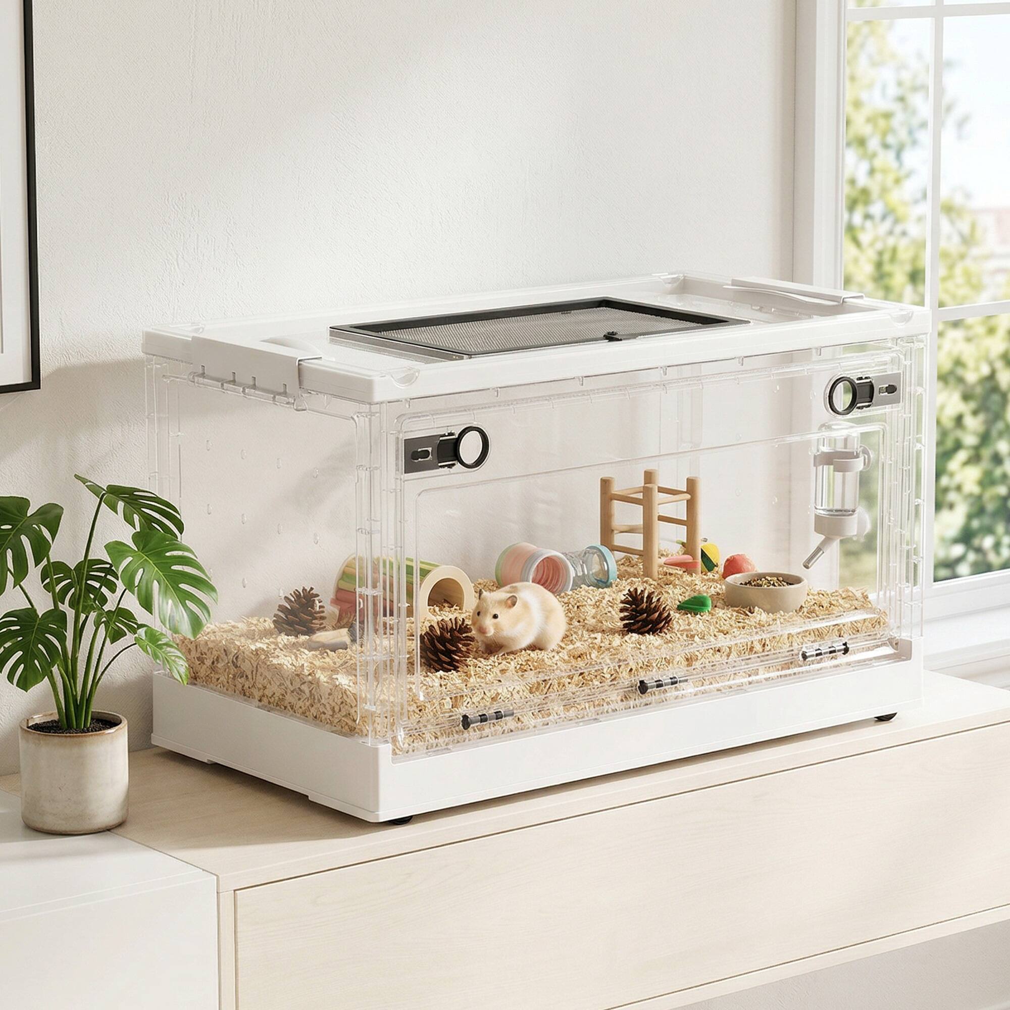 Alt View 1. Pawhut - Cage, Stackable Gebril Cage with Front Door, Ventilated Small Animal Habitat for Dwarf Hamsters - White.