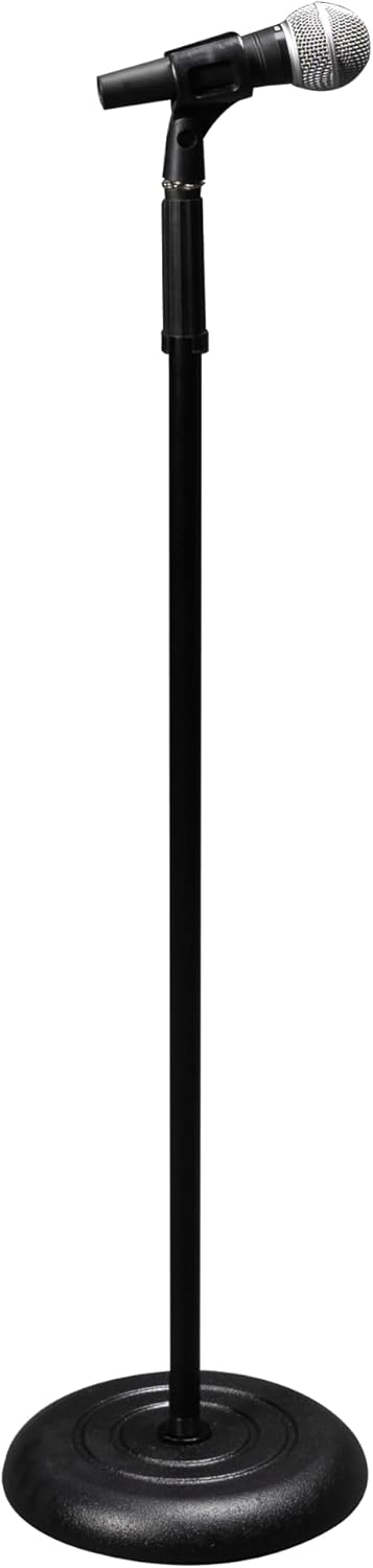 Back. Gator Frameworks - Rok-it Tubular Microphone Stand With 10" Round Cast Iron Base & Twist Clutch Height Adjustment, Heavy Duty Construction.