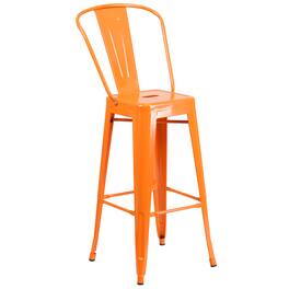 Emma + Oliver - Commercial Grade 30"H Colorful Metal Indoor-Outdoor Barstool with Back - Orange