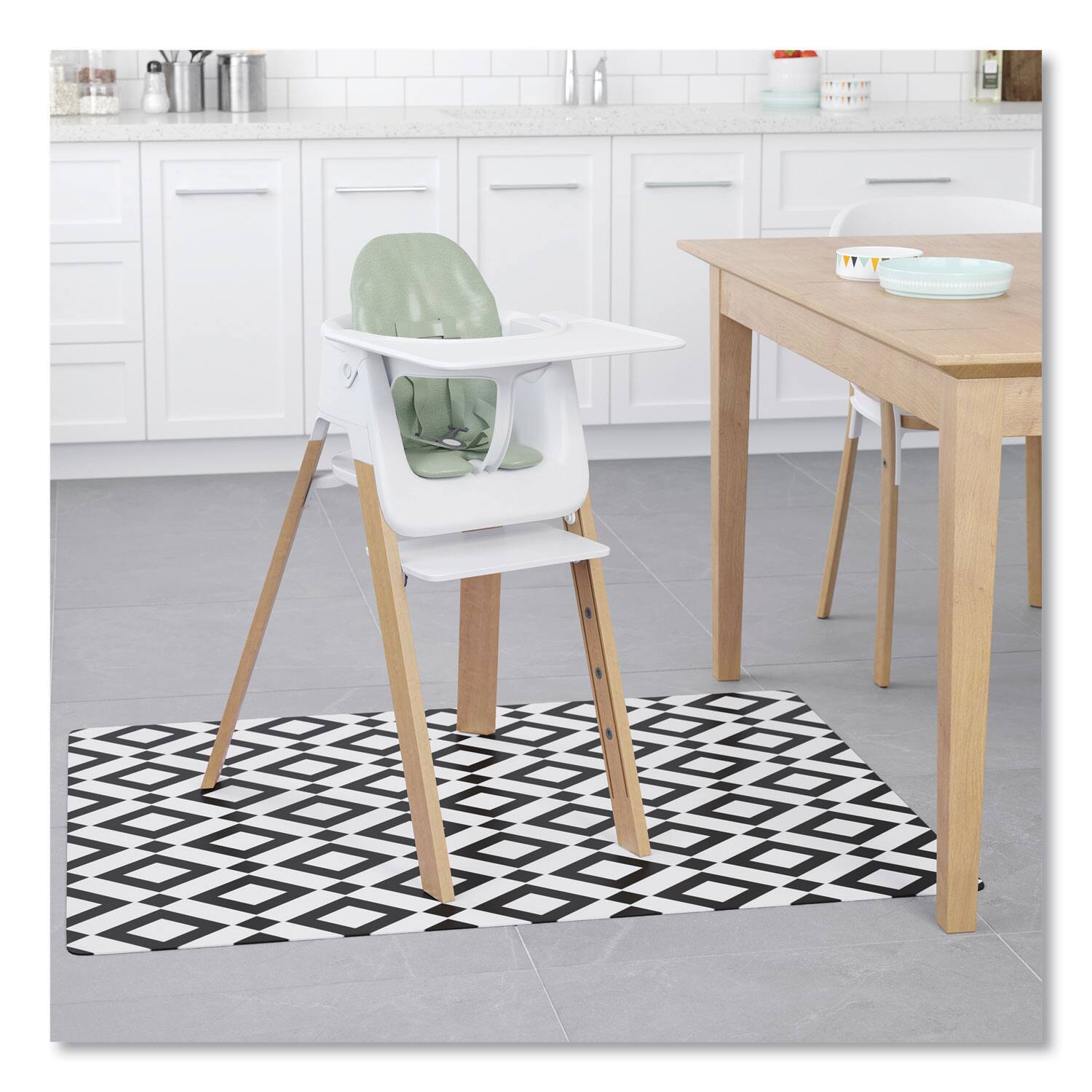 Left. Deflecto - FashionMat Chair Mat for Flat Pile Carpeted and Hard Floors, Rectangular, Straight Edges, 35" x 40", White/Black - Black|White.