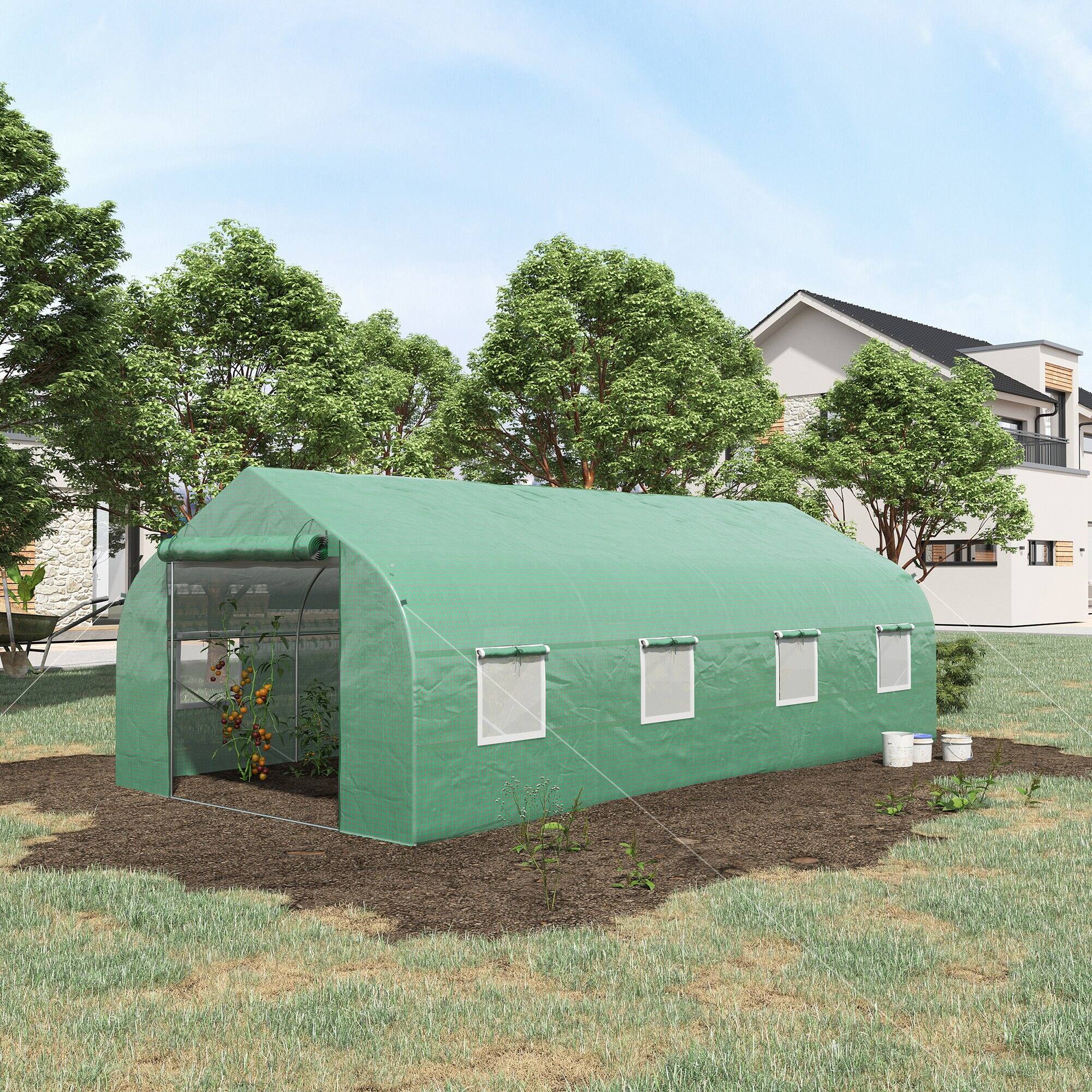 Alt View 1. Outsunny - 20' x 10' x 7' Walk-in Tunnel Greenhouse with Zippered Mesh Door and 8 Mesh Windows - Green.