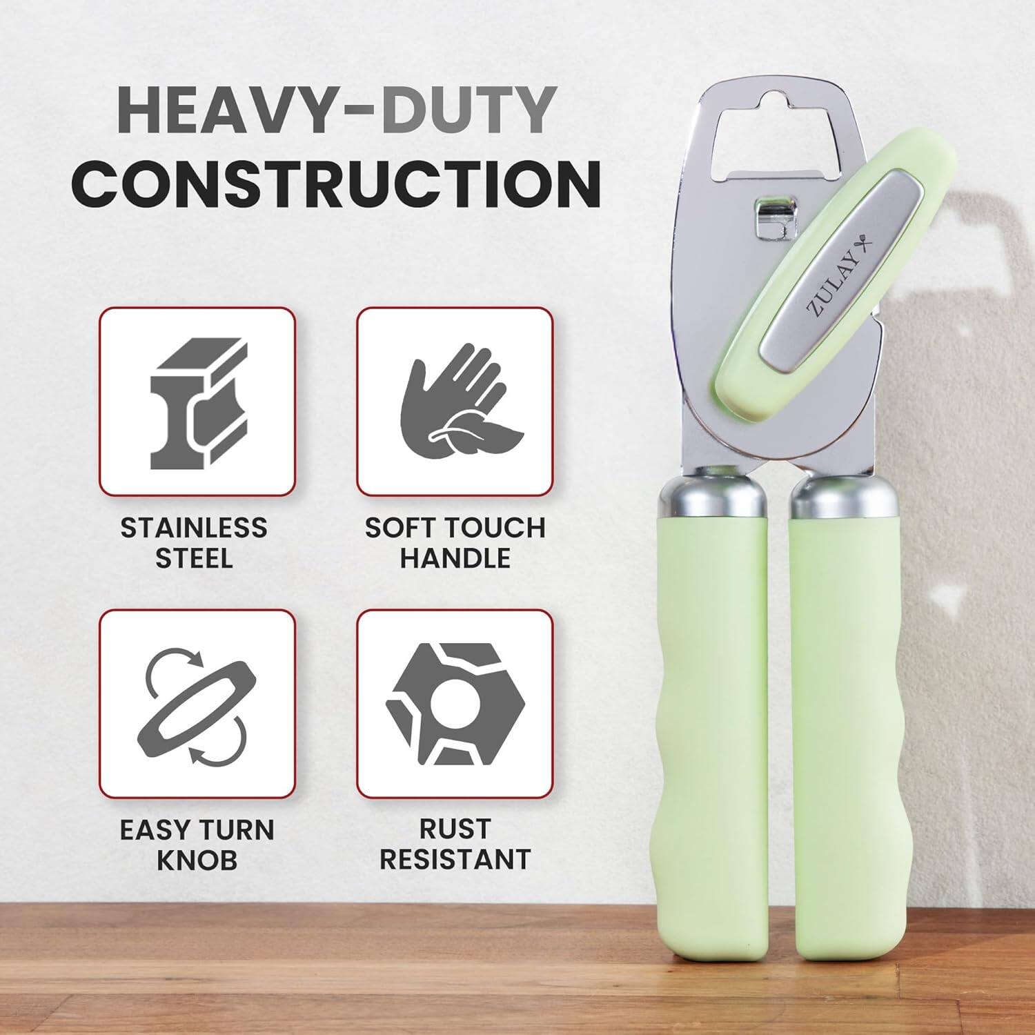 HEAVY-DUTY CONSTRUCTION  
- ZULAY STAINLESS STEEL  
- SOFT TOUCH HANDLE  
- EASY TURN KNOB  
- RUST RESISTANT