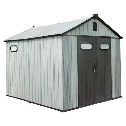 Front. Mondawe - 8x12FT Resin Storage Shed, Waterproof Outdoor Tool Storage Shed - Gray.