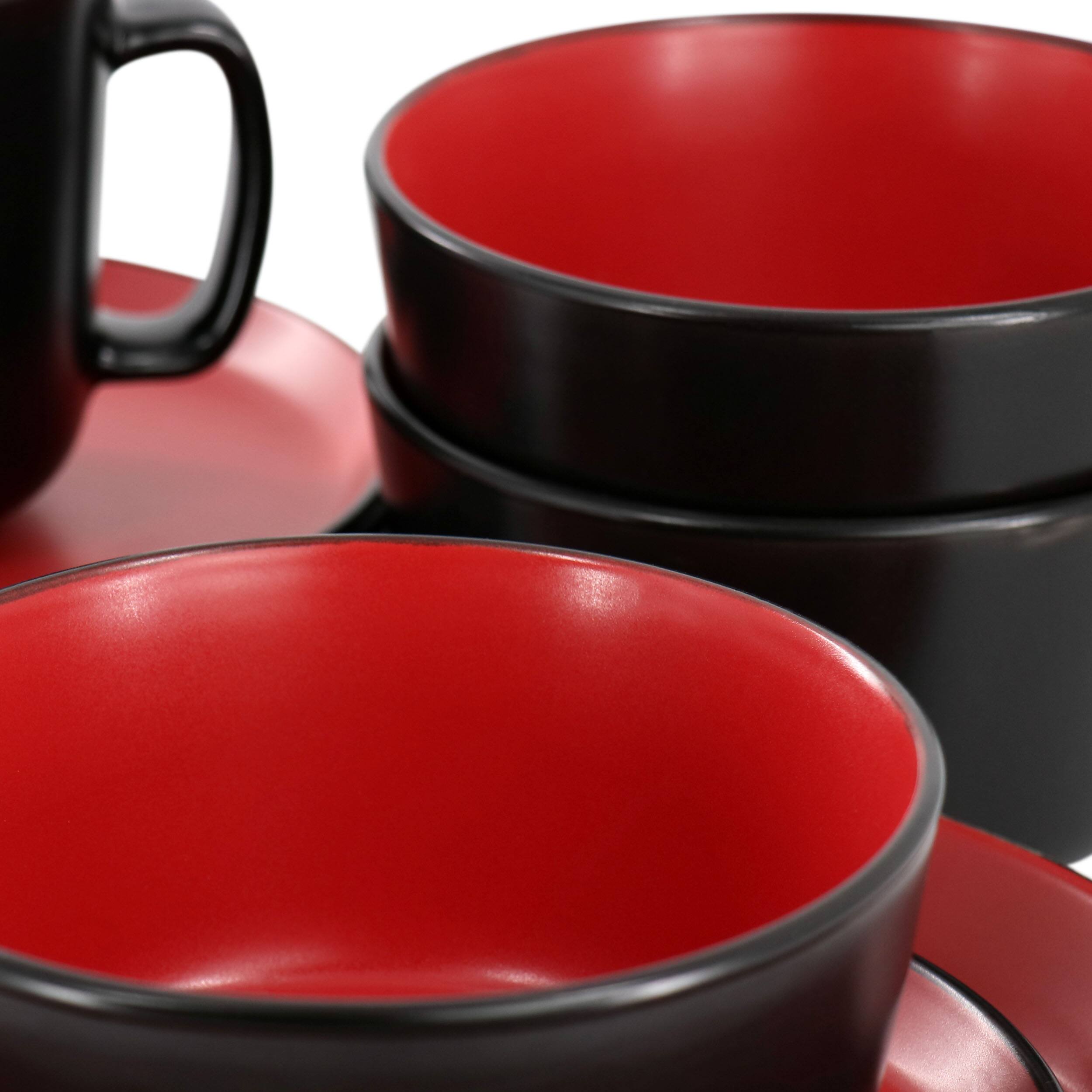 Alt View 7. Elama - Elama Bacarra 16 Piece Stoneware Dinnerware Set in Two Tone Black and Red - Black and Red.