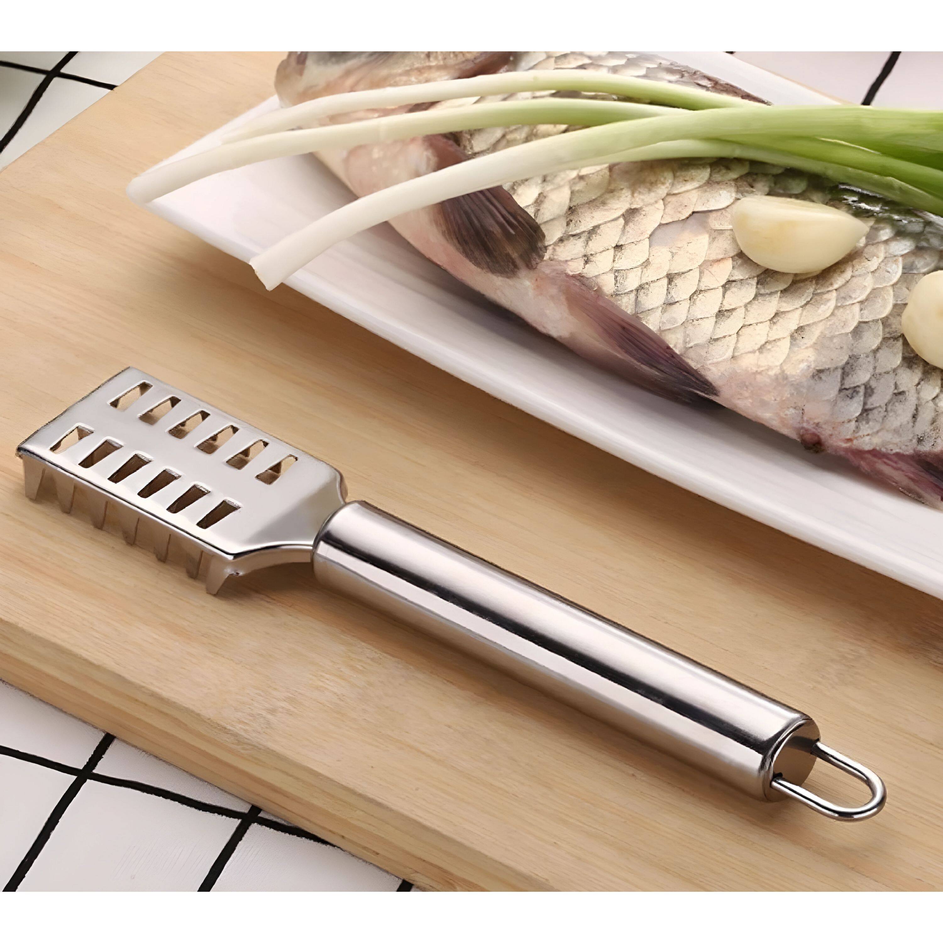 Left. Kitcheniva - Stainless Steel Fish Scaler Scraper - Silver.