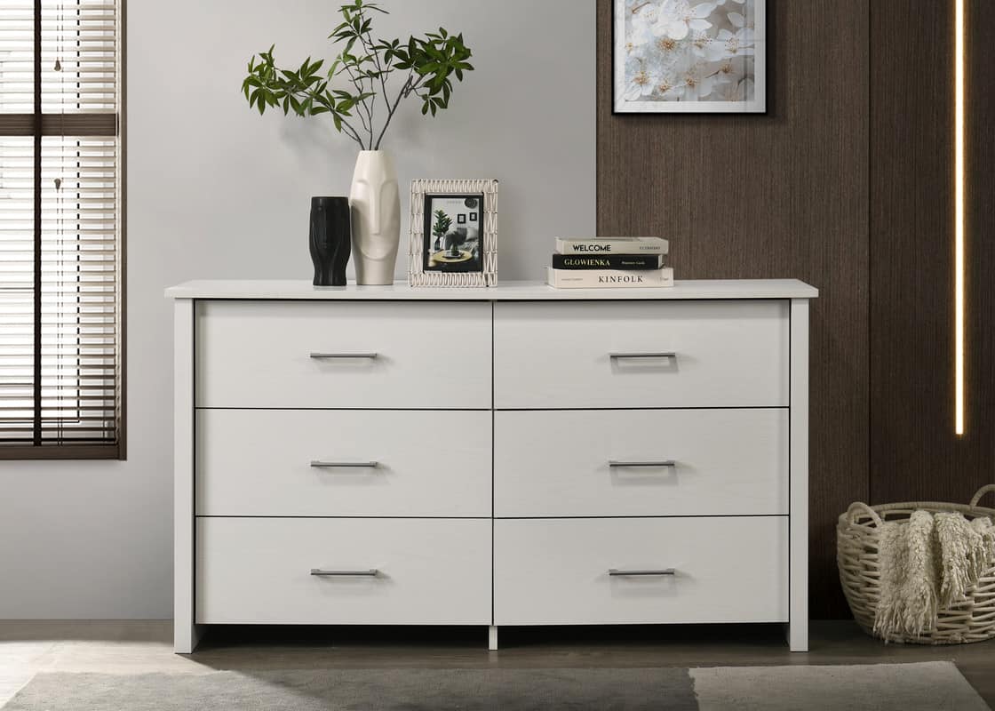 Forest'nSky - Wood 6 drawer 57 in. Wide Chest of Drawers for Living Room - White