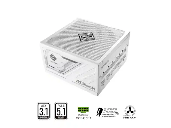 ASRock Steel Legend ATX 3.1 Compatible PCI-E 5.1 Ready Dual Color PCI-E 5.1 100% Japanese Capacitors 135MM FDB Fan