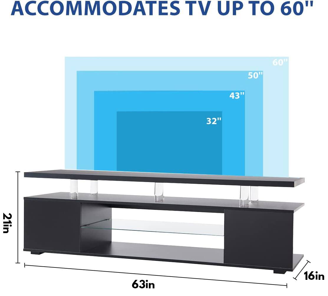 ACCOMMODATES TV UP TO 60"  
50" 60" 43" 32" 21in 63in 16in