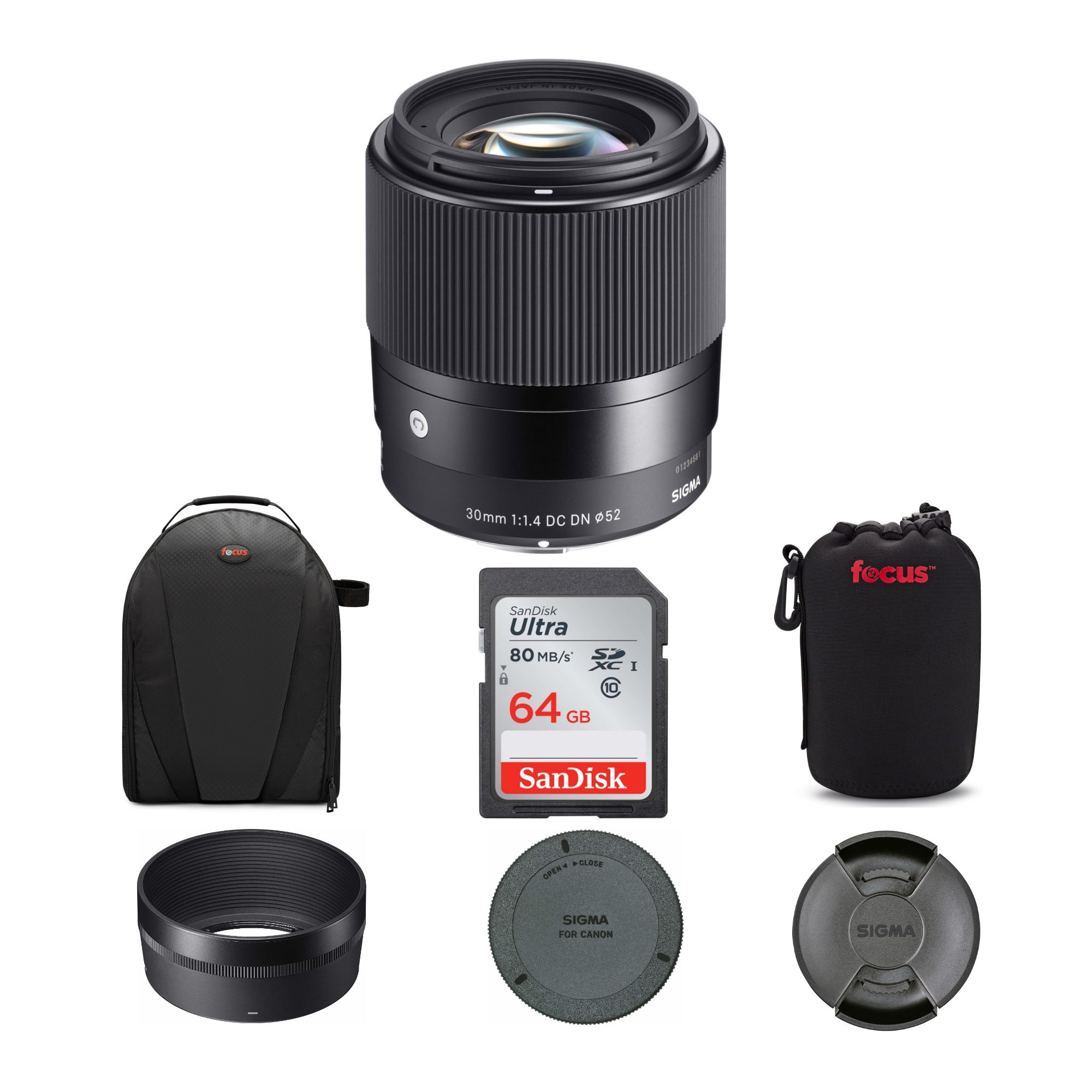 Sigma - 30mm f/1.4 DC DN Contemporary Lens for Canon EF-M with Accessory Bundle