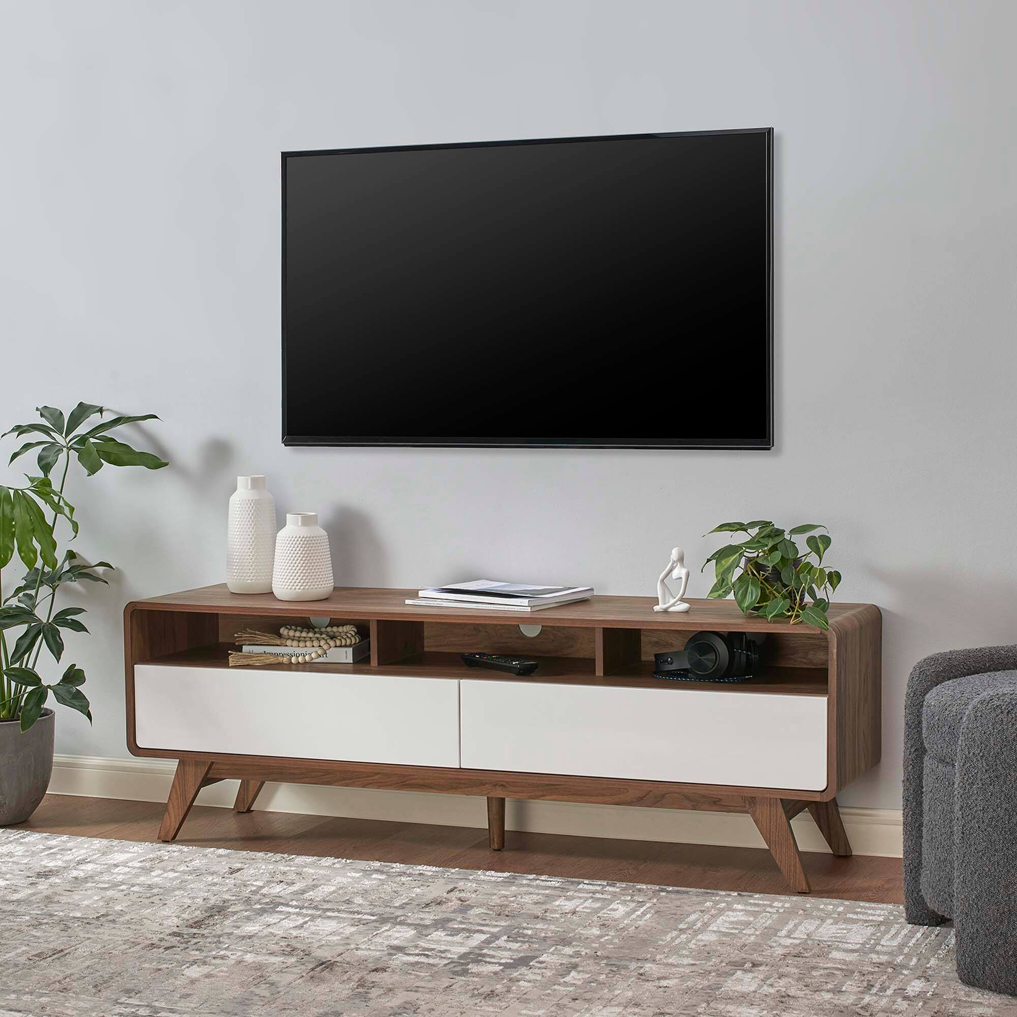 Front. Modway - Transmit 60" TV Stand by Modway - Walnut White.