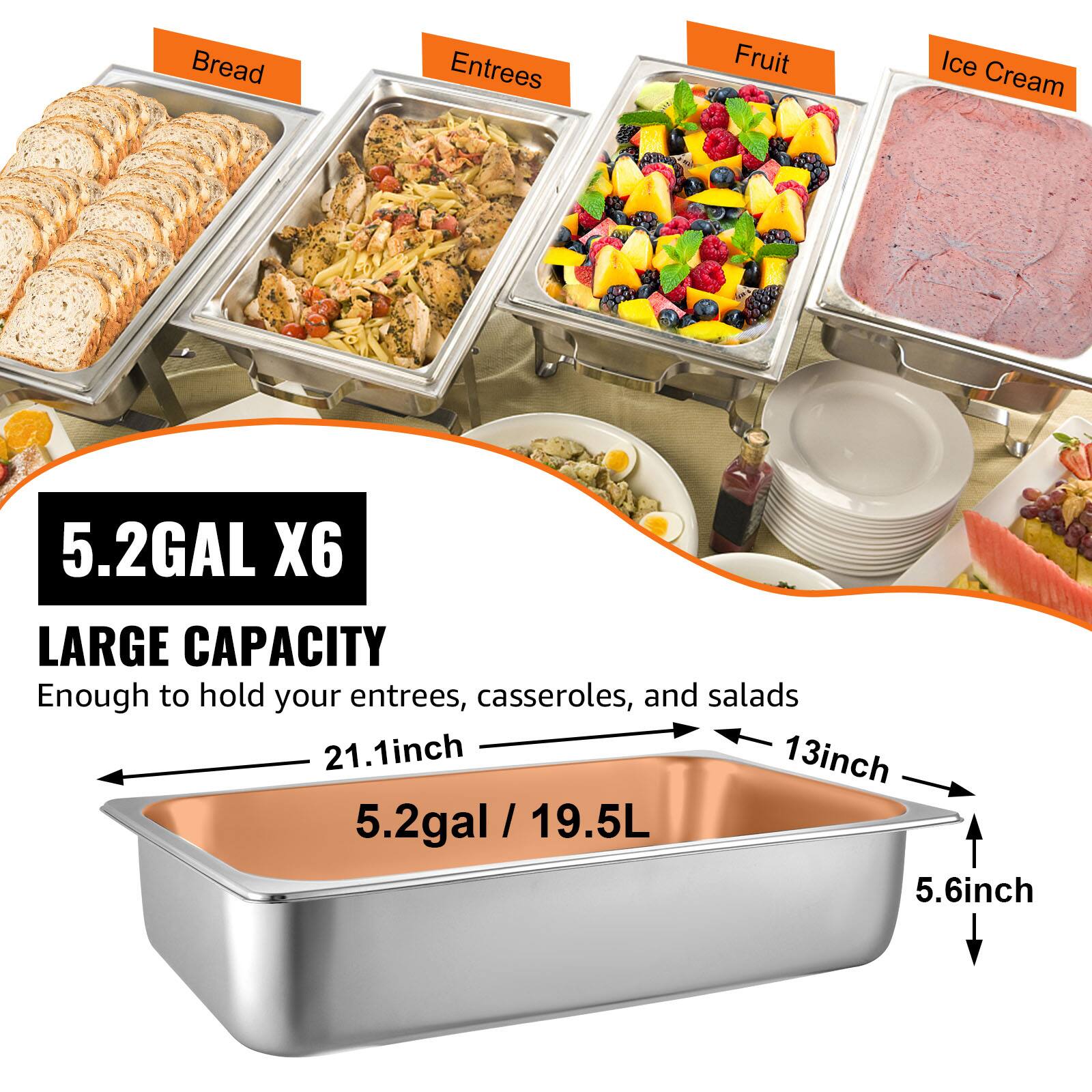 Bread  
Entrees  
Fruit  
Ice Cream  

5.2GAL X6  
LARGE CAPACITY  
Enough to hold your entrees, casseroles, and salads  

21.1inch  
13inch  
5.6inch  

5.2gal / 19.5L