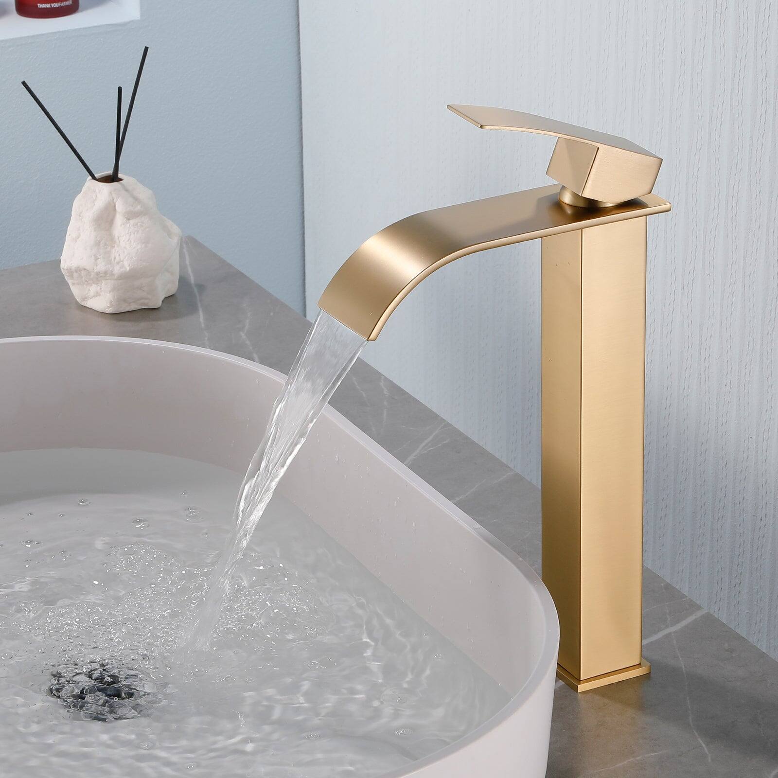 Alt View 2. Boyel Living - Brushed Gold Faucet SUS304 Waterfall Spout cUPC Cartridge 60cm Supply Line Pop Up Drain - Brushed Gold.