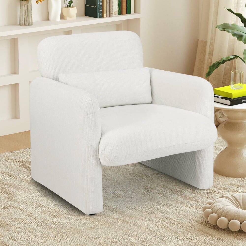 Left. Kadyn - Modern Accent Chair with Chenille Upholstery and Removable Lumbar Support Pillow, White - White.