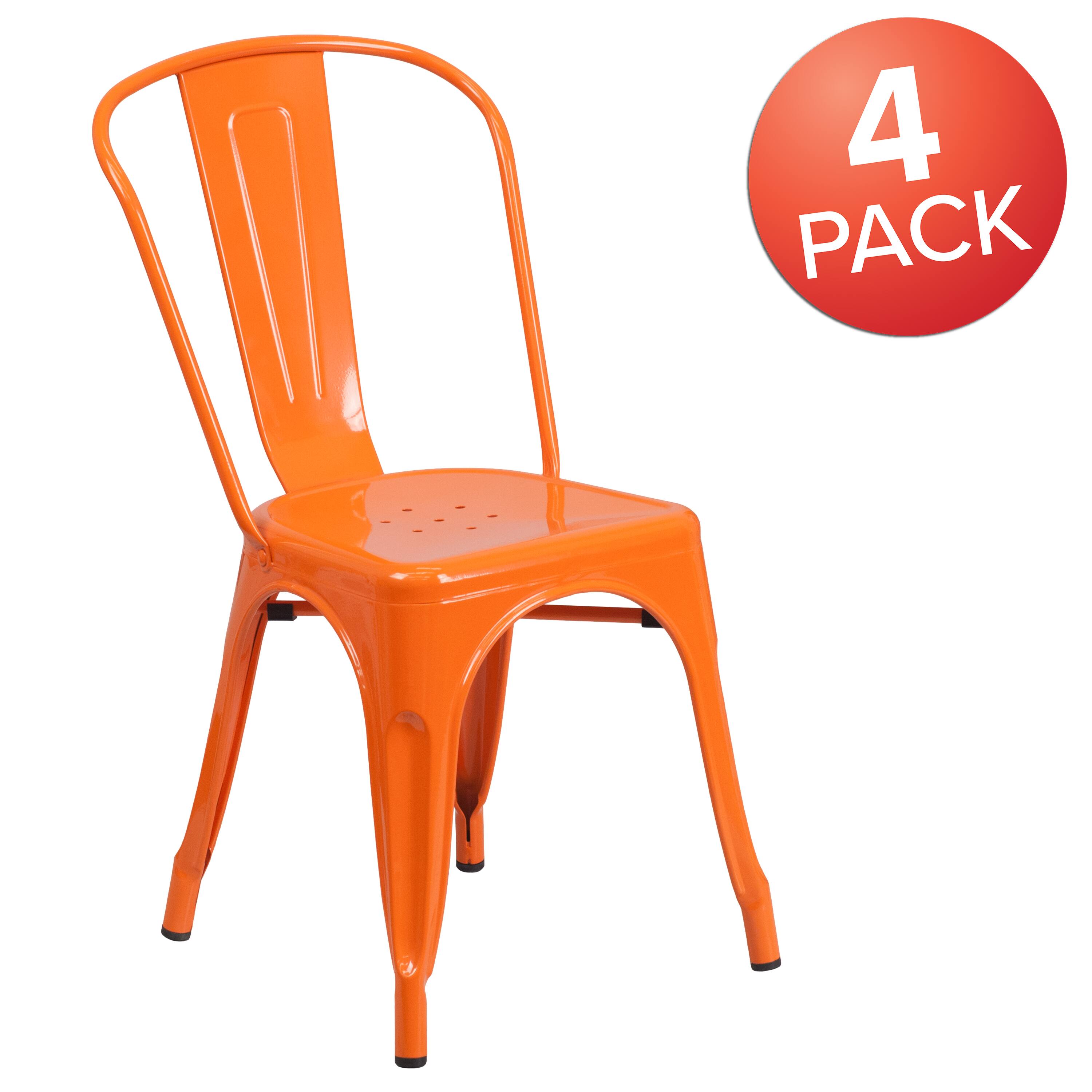 Alt View 1. Emma + Oliver - Commercial Grade 4 Pack Metal Indoor-Outdoor Stackable Chair - Orange.