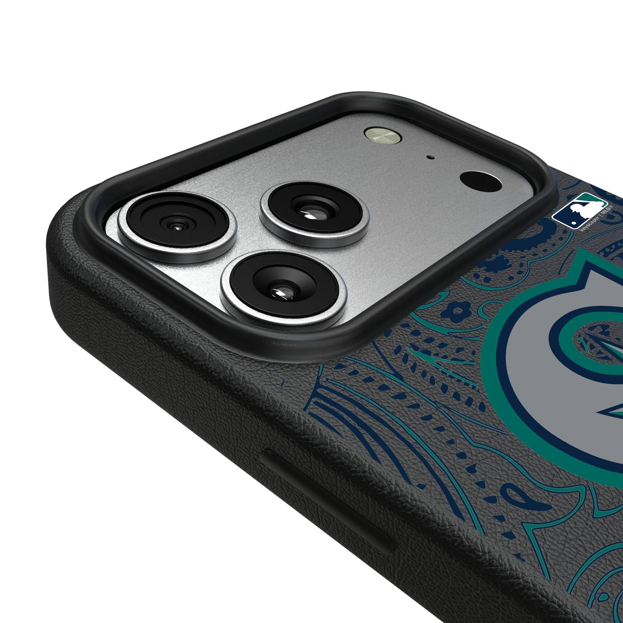 Alt View 2. Keyscaper - Seattle Mariners Paisley iPhone Magnetic Bump Case - 15 - Black.