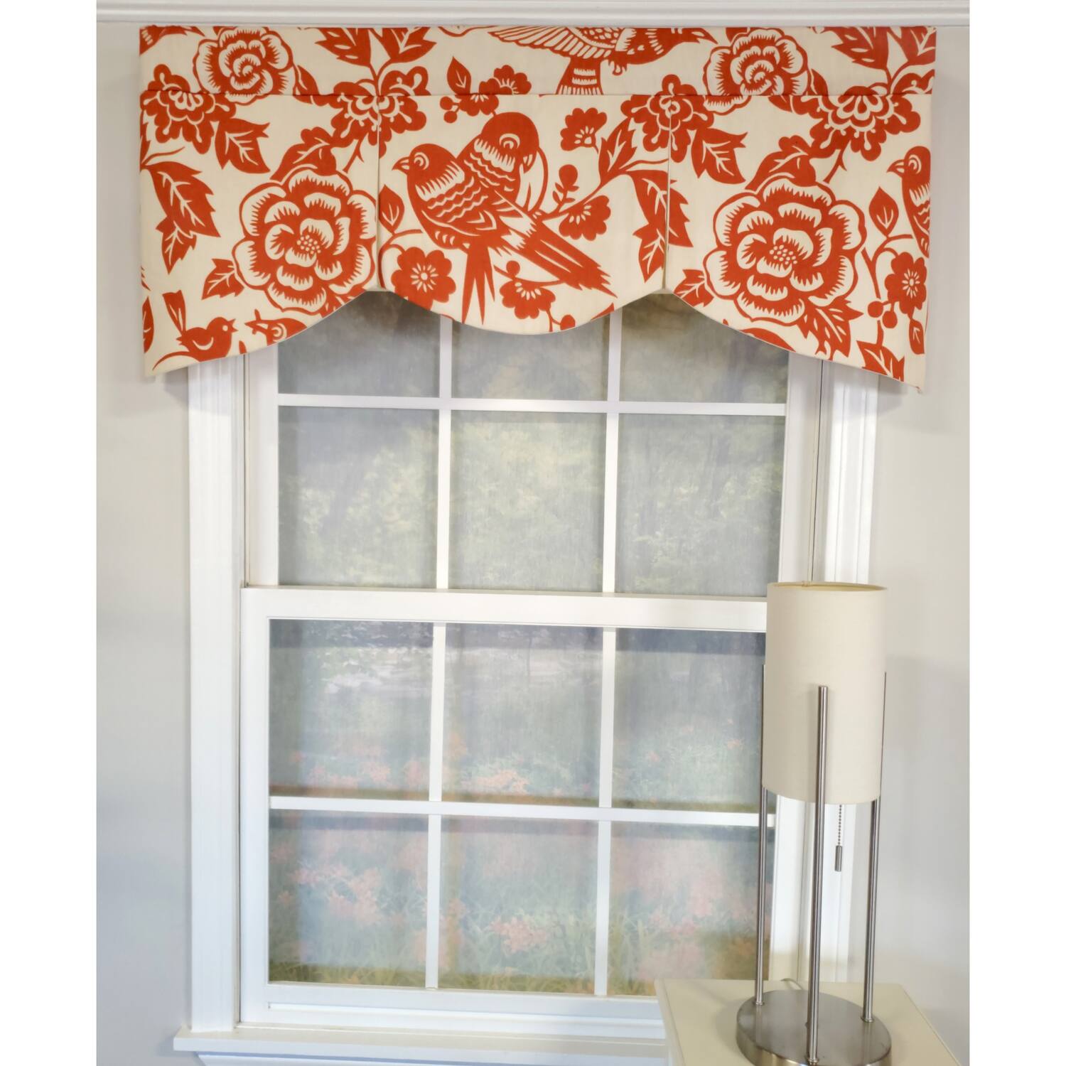 Angle. RLF Home - RLF Home 3" Rod Pocket High Quality Fabric Love Bird Mandy Valance for Windows 50" x 17" Orange - Orange.