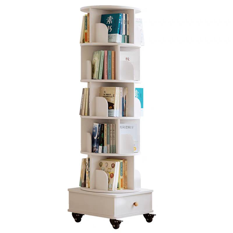 Front. Spaco - Spaco 360 Rotating Corner Bookshelf, 6-Tier with Wheels, Wood Narrow for Small Spaces, Bedroom Living Room Study - White.