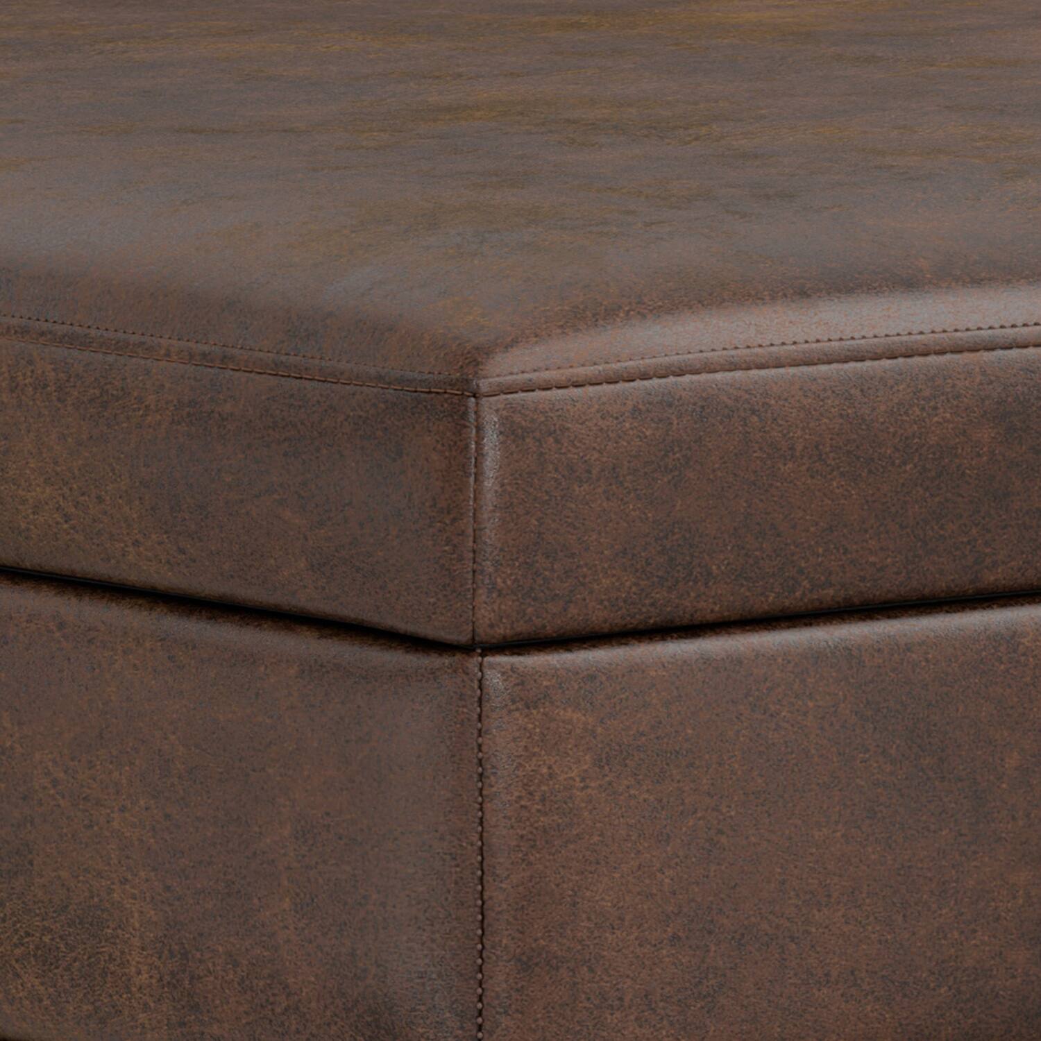 Alt View 8. Simpli Home - Shiloh 38 inch Transitional Contemporary Storage Ottoman in Distressed Chestnut Brown Vegan Faux Leather, Assembled - Distressed Chestnut Brown.