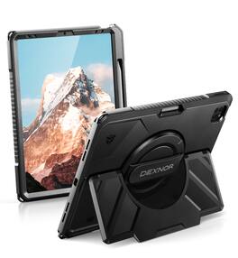 Dexnor - for iPad Pro 12.9 inch 6th/5th/4th/3rd Gen Rugged Case with 360° Rotating Hand Strap, Pencil Holder Shockproof Cover - Black