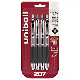 uni-ball - 207 Signo RT Retractable Gel Pens, Medium Point, 0.7mm, 4/Pack - Black Ink
