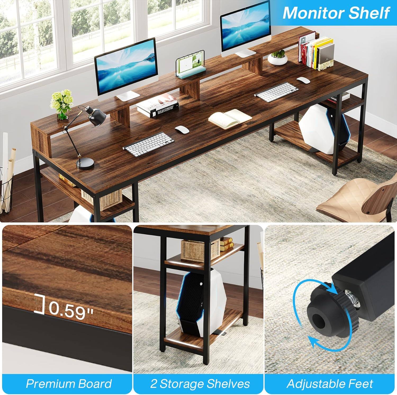 Monitor Shelf

- 0.59" Premium Board
- 2 Storage Shelves
- Adjustable Feet