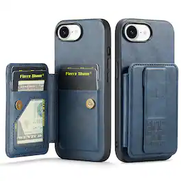 Dteck - for Apple iPhone 17e / 16e Wallet Case,Vintage PU Leather Shockproof Cover with RFID Flip Card Holder & Finger Clip - Blue