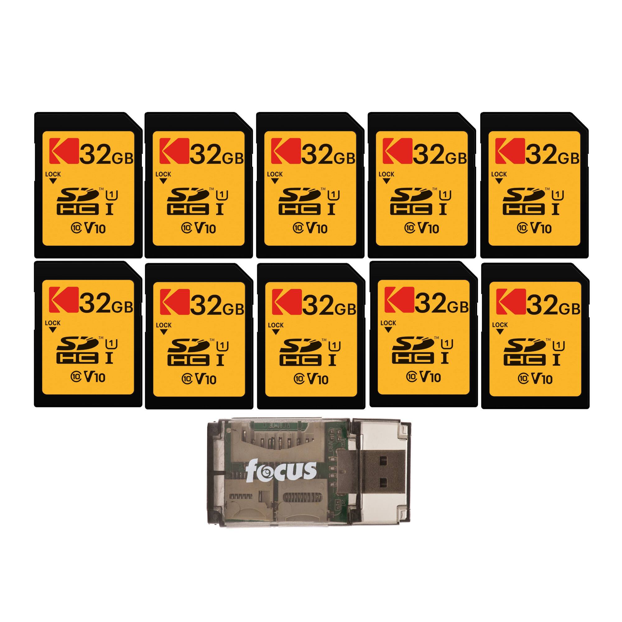 Kodak - 32GB Class 10 UHS-I U1 SDHC Memory Card (10-Pack) with USB 2.0 Card Reader