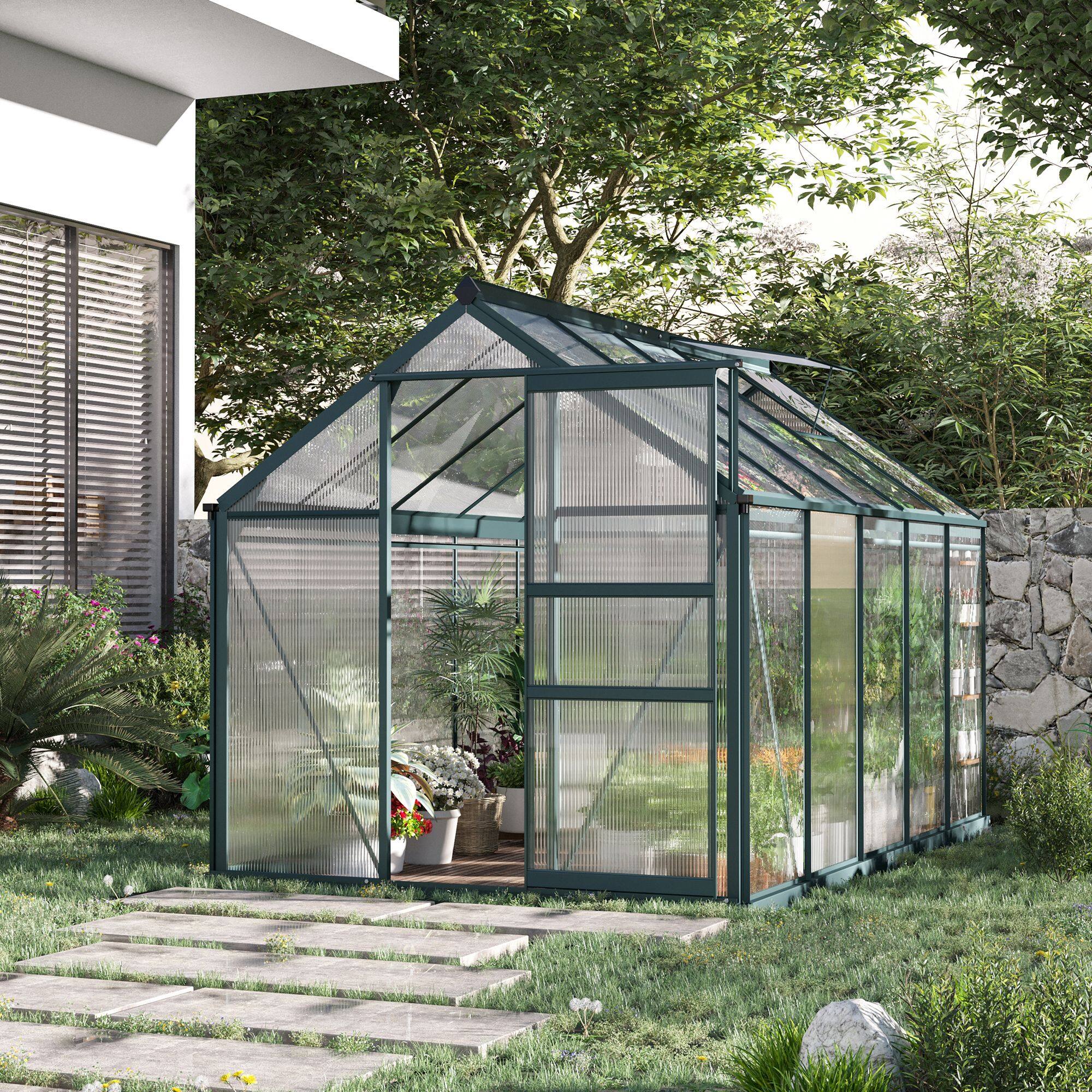 Alt View 1. Outsunny - x 10' Greenhouse for Outdoors, Polycarbonate Greenhouse with Rain Gutter and Roof Vent - Dark Green.
