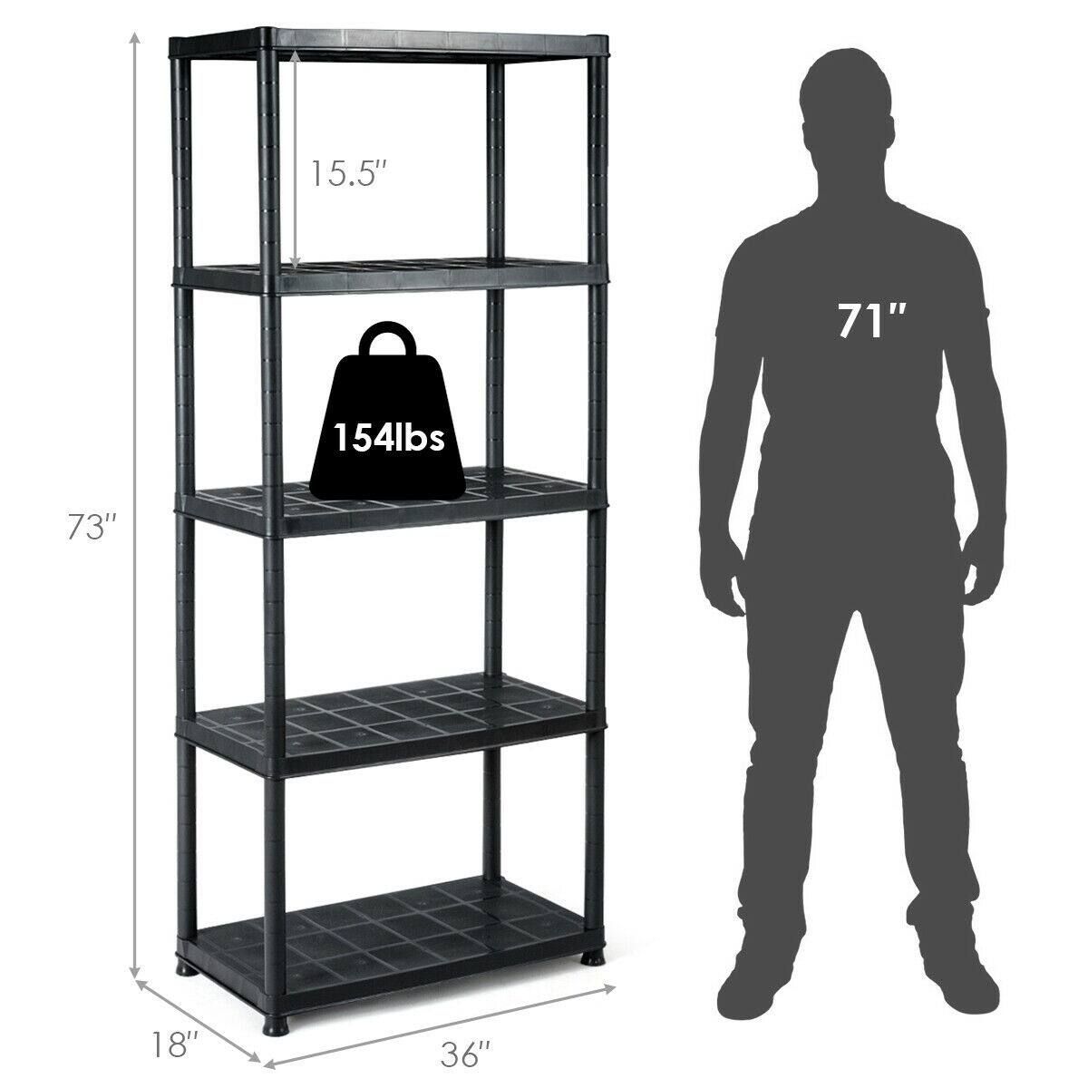 Alt View 1. Gymax - Gymax 5-Tier Storage Shelving Freestanding Heavy Duty Rack,36"L X 18"W X 73"H,Black - Black.