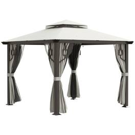 Outsunny - 10' x 10' Patio Gazebo, Double Roof Outdoor Gazebo with Privacy Curtains, Mesh Netting, Aluminum Frame - Cream White