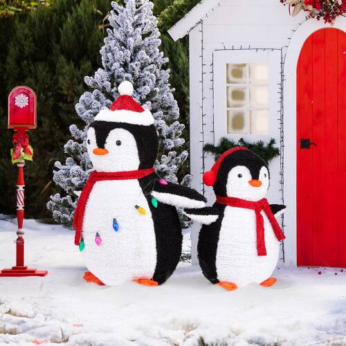Alt View 9. Winado - Set of 2 Christmas Plush Penguins Family with Lights String, Stakes Pull Up for Indoor Outdoor Holiday Yard Decorations - White & Black.