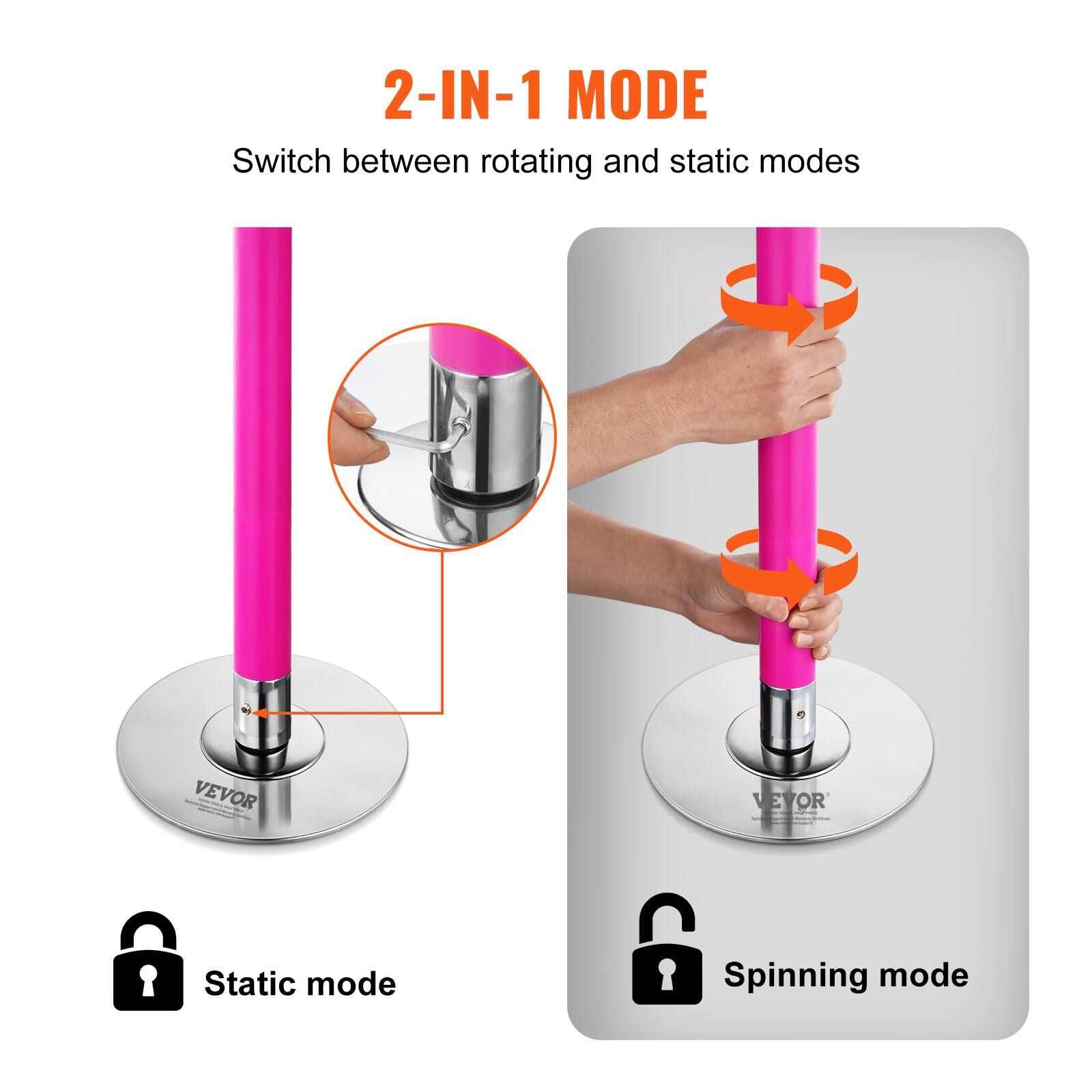 2-IN-1 MODE  
Switch between rotating and static modes  

VEVOR  

Static mode  
Spinning mode
