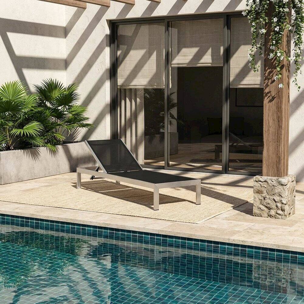 Angle. Outdoor Escape - Outdoor Patio Aluminum Chaise With Comfortable Backrest And Stylish Design - Black.