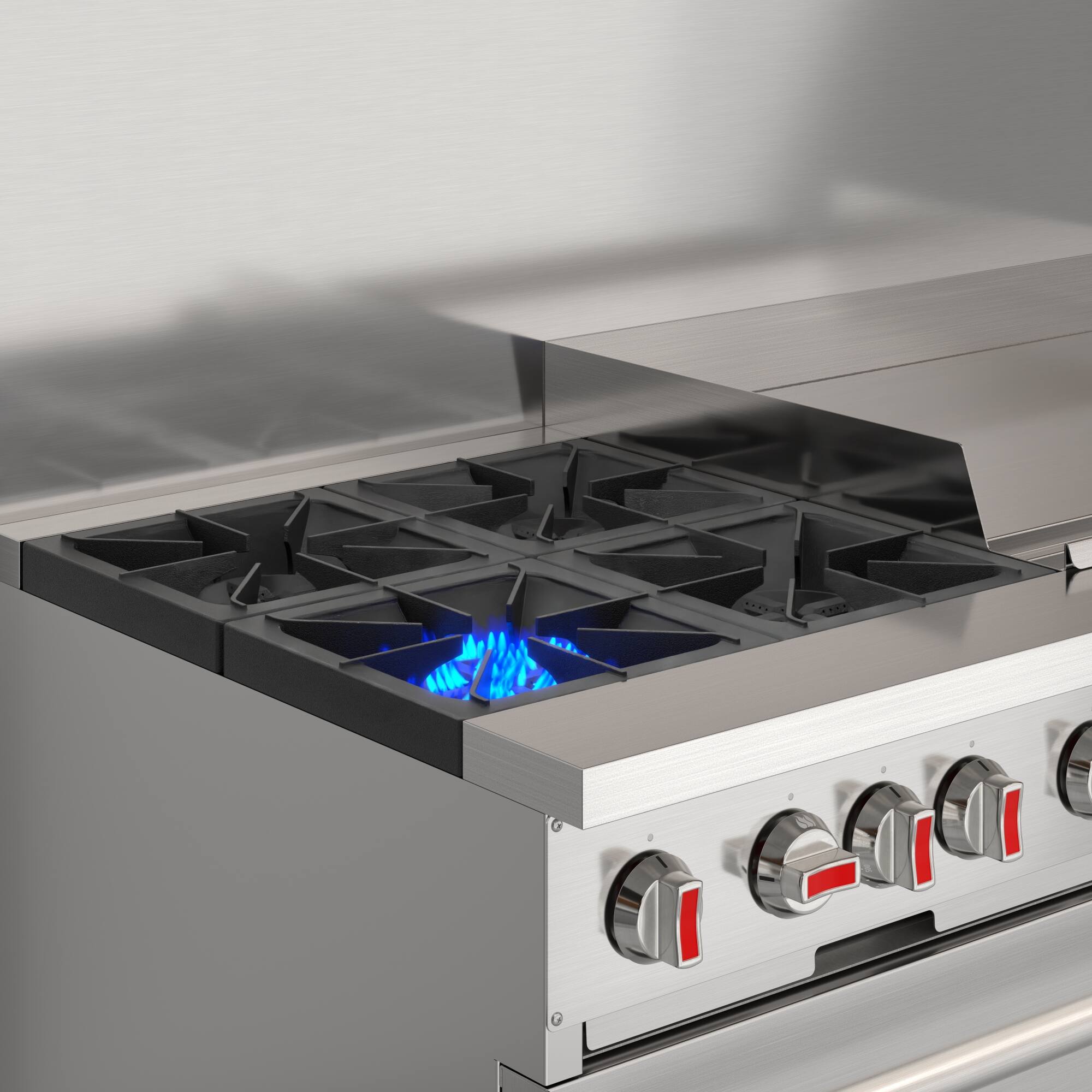 Alt View 7. Koolmore - 60 in. Commercial Natural Gas Range with 4 Burners, 36 in. Griddle, 2 Standard Ovens in Stainless-Steel (KM-CRG364-NG) - Stainless Steel.