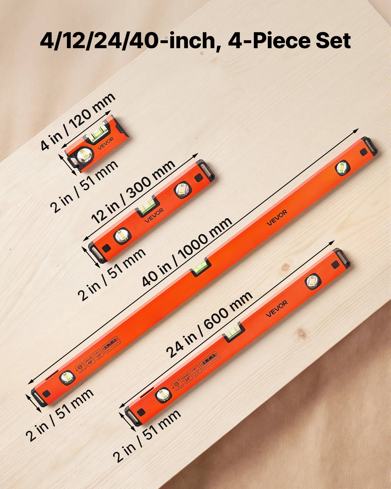 4/12/24/40-inch, 4-Piece Set

4 in / 120 mm  
2 in / 51 mm  
12 in / 300 mm  
24 in / 600 mm  
40 in / 1000 mm