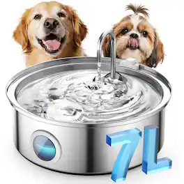 Oneisall - 7L/230oz Dog Water Fountain 5 Stage Filtration System with Visible Water Level with 3 Filter - Stainless Steel