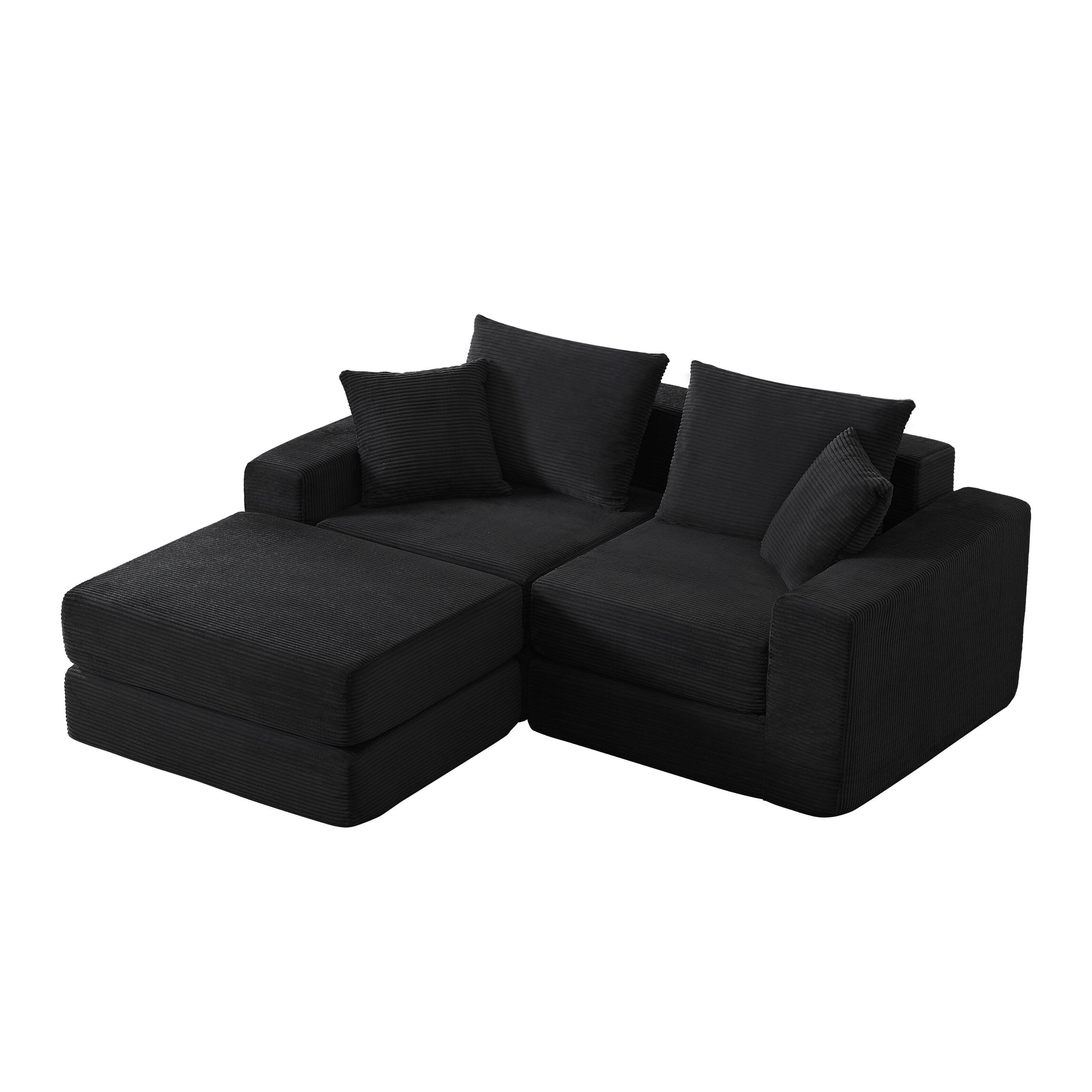 Angle. Loheer - Loheer Modular Sectional Sofa Deep Seat Cloud Couch L-Shape Chaise Sleeper - Black.