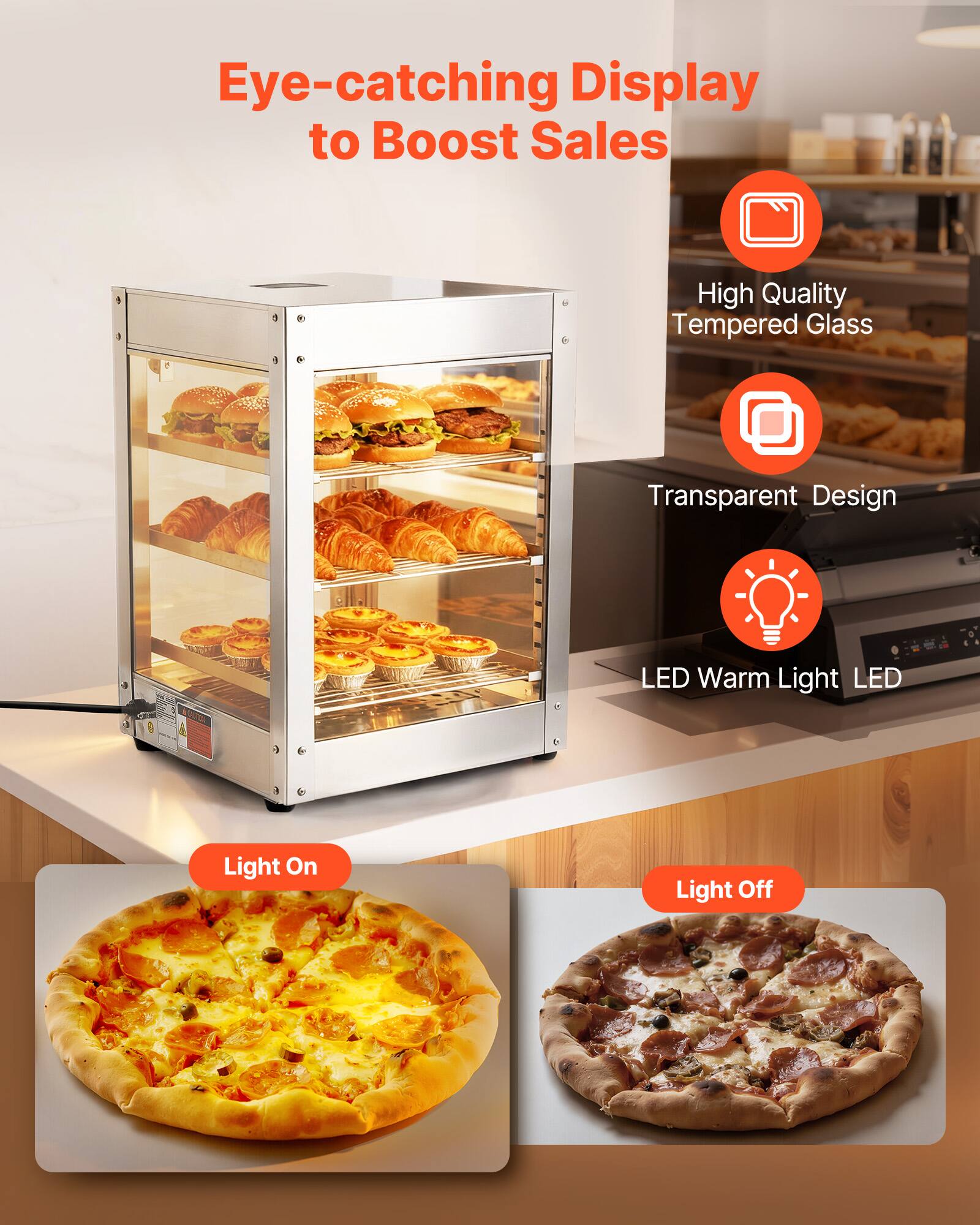 Eye-catching Display to Boost Sales

- High Quality Tempered Glass
- Transparent Design
- LED Warm Light

Light On
Light Off