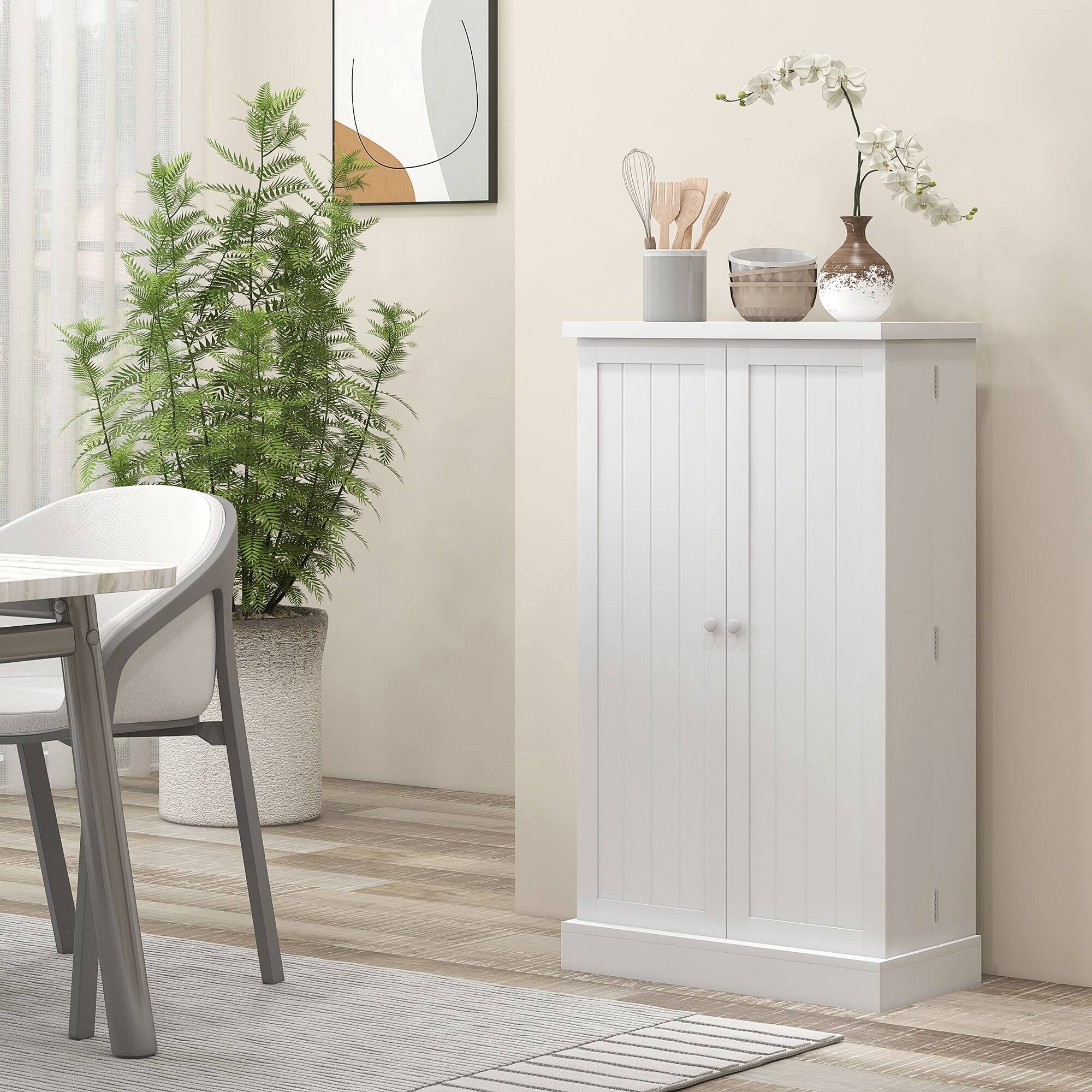 Alt View 7. Homcom - 41" Kitchen Pantry Storage Cabinet, Freestanding Kitchen Cabinet with 12 Door Shelves, Double Doors, 5-tier Shelving - White.