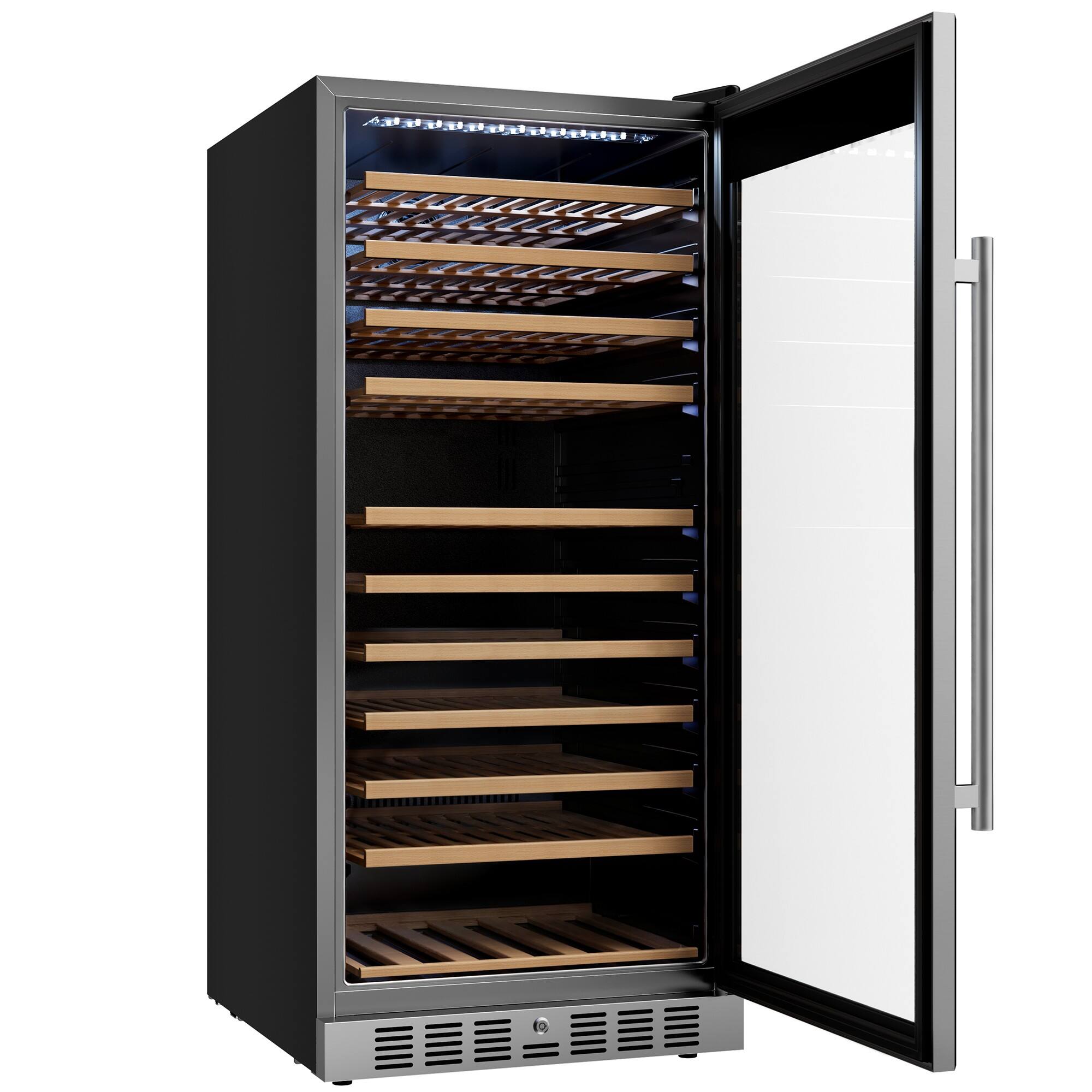 Left. Empava - 133-bottle Freestanding Wine Cooler With Compressor Cooling, 11 Beech Shelves, Wine Fridge 41-64°F In Black - Black.