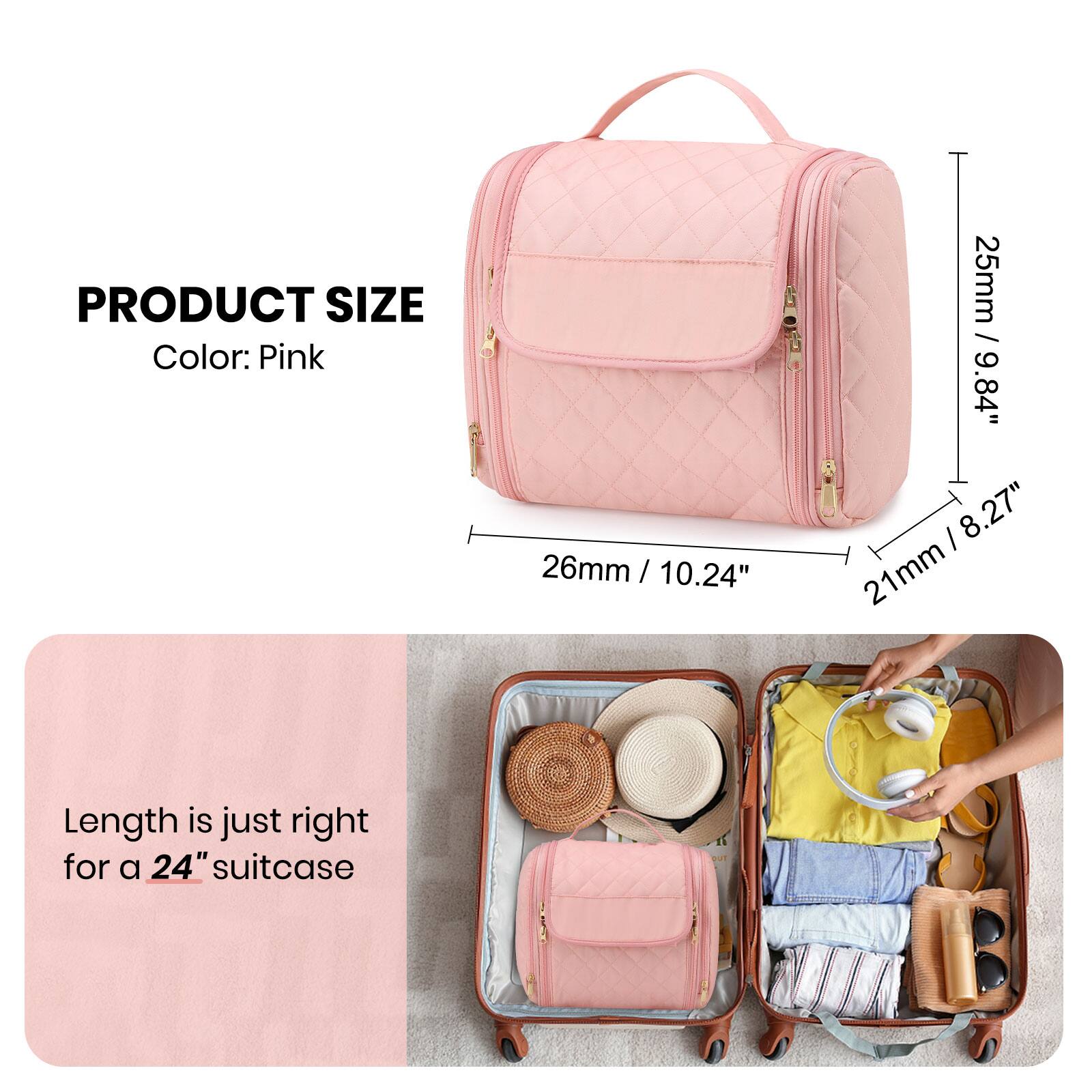 PRODUCT SIZE  
Color: Pink  

26mm / 10.24"  
25mm / 9.84"  
21mm / 8.27"  

Length is just right for a 24" suitcase