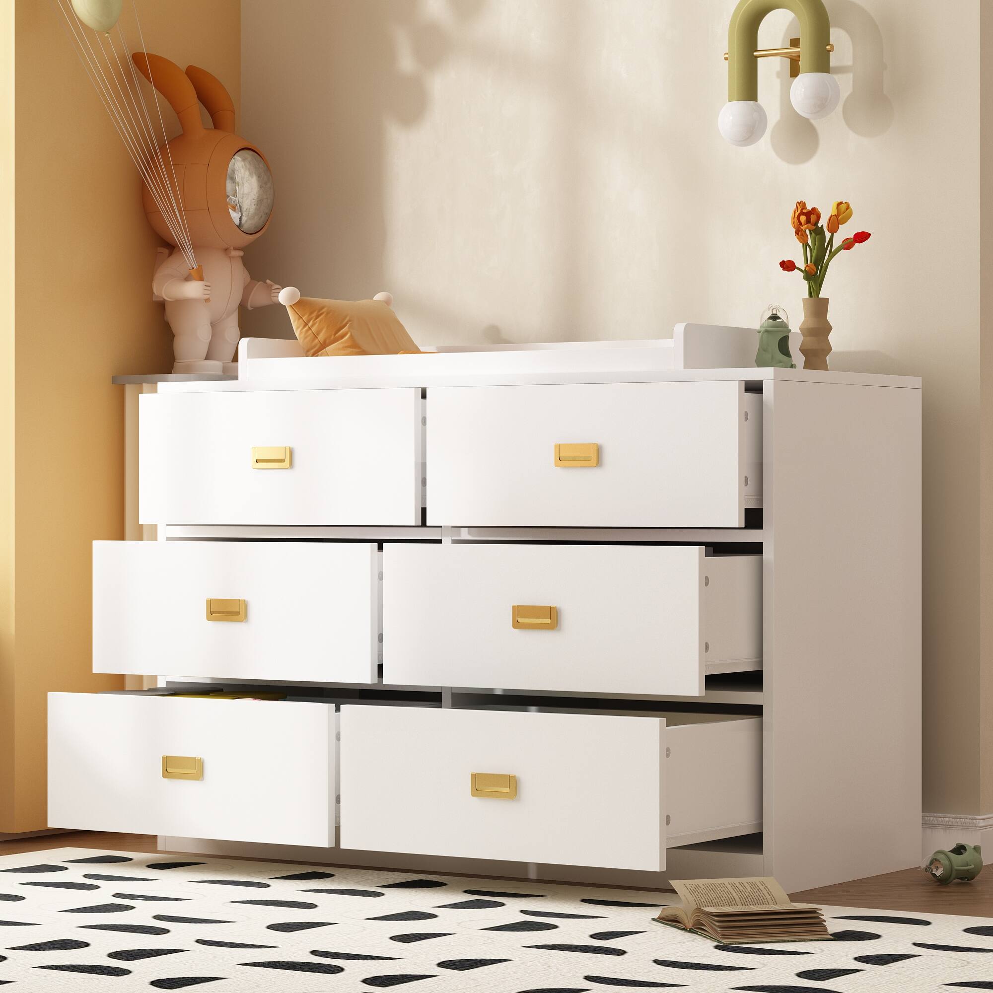 Alt View 8. FUFU & GAGA - FUFU&GAGA  Baby Changing Table Dresser: Quiet Slides & Chic Metal Handles - White.